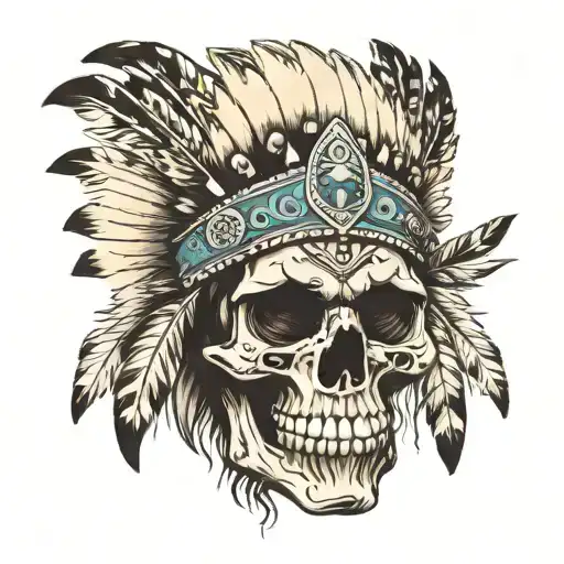 Indian Skull Wearing Headress With A Jaguar