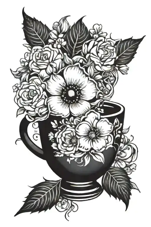 Coffee Cup Surrounded By Blooming Flowers