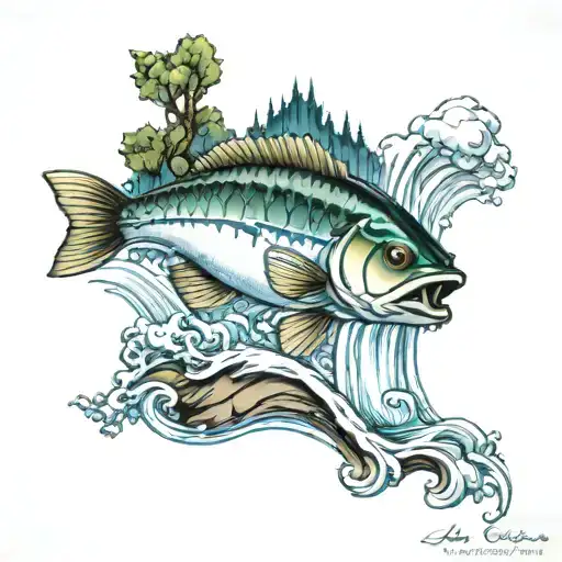 Bass With Landscape And Water Falls