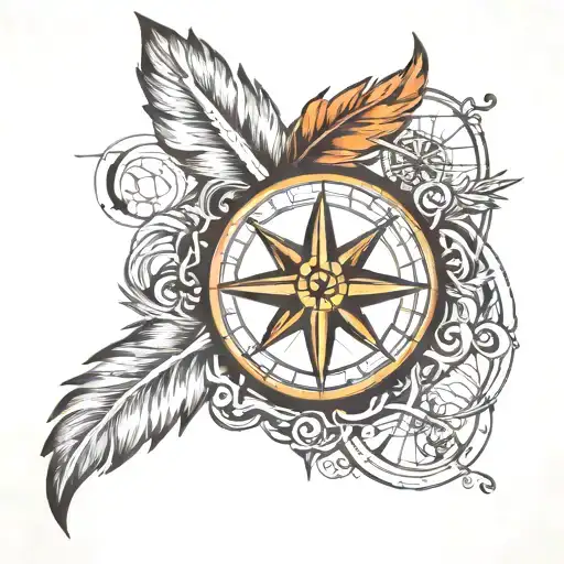 Compass With Infinity Symbol With Feathers And A Phoenix