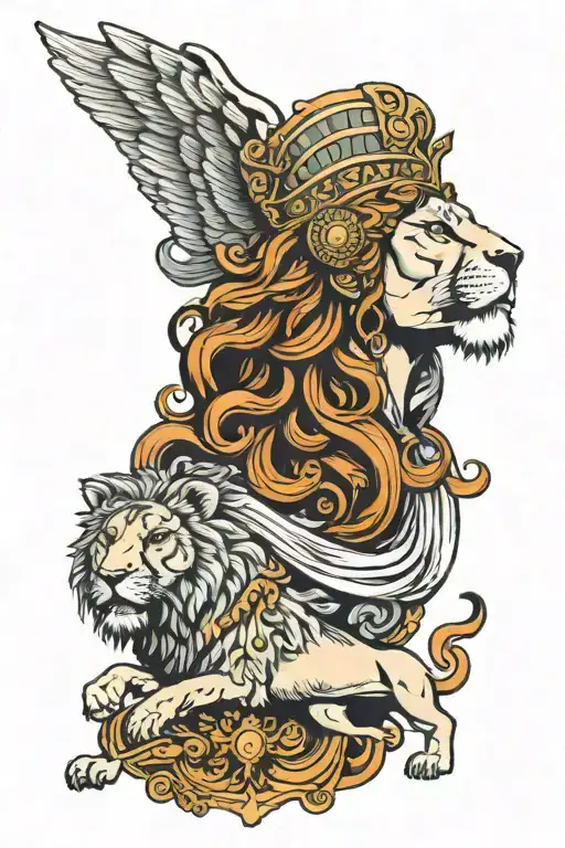 Goddess Athena With Lion Roaring