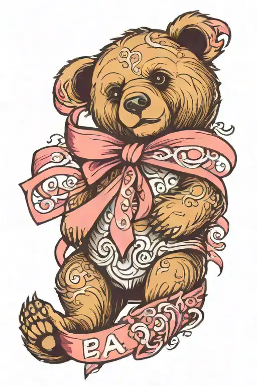 Bear And Cancer Ribbon Wrapped