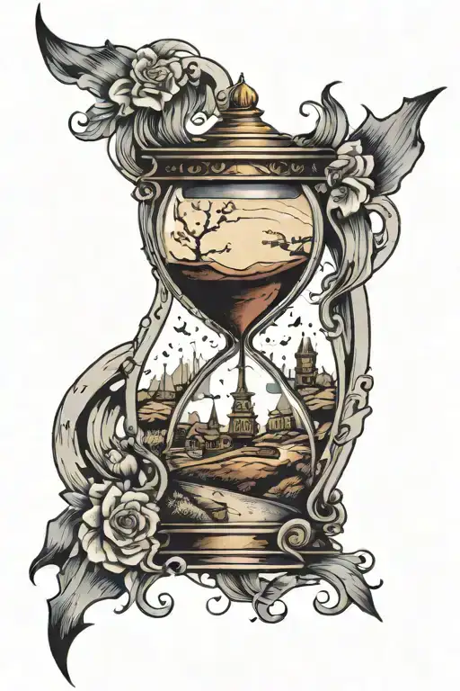 Hourglass Breaking Apart Forming A Road Leading Away From It With Someone Walking In The Road