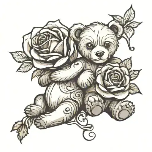 Teddy Bear & Rose Intertwined
