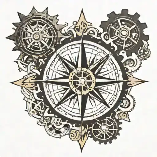 A Compass Rose Intertwined With Engineering Gears