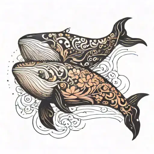 I Want A Feminine Black Inked Tattoo Of A Whale Coming Out Of Water