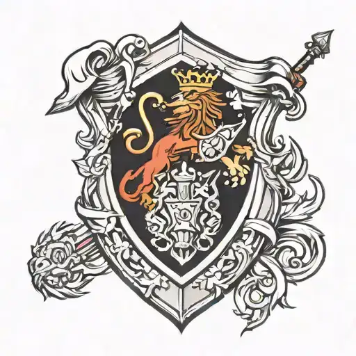 Jewell Family Crest Shield With A Lion And A Knight Helmet