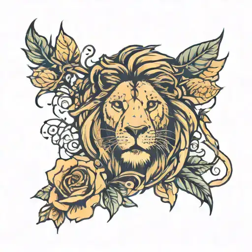 Lion And Flower Stem