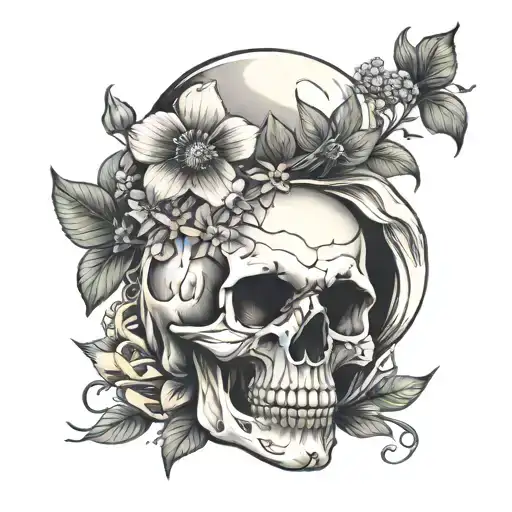 Realistic Skull With Wild Flowers