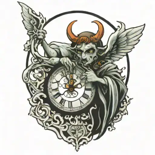 Angel Devil And Melting Clock Face