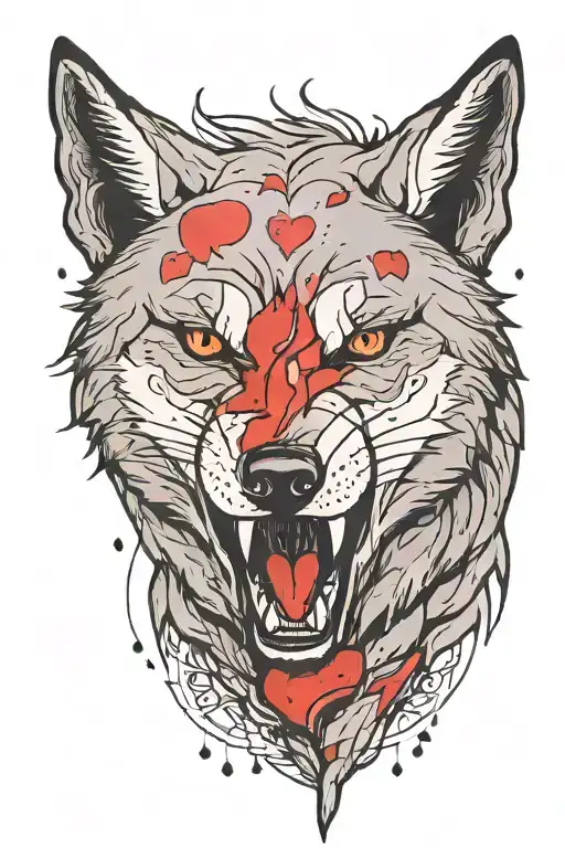 Alone Wolf With Angry Face With Black And Little Red Color With Broken Heart