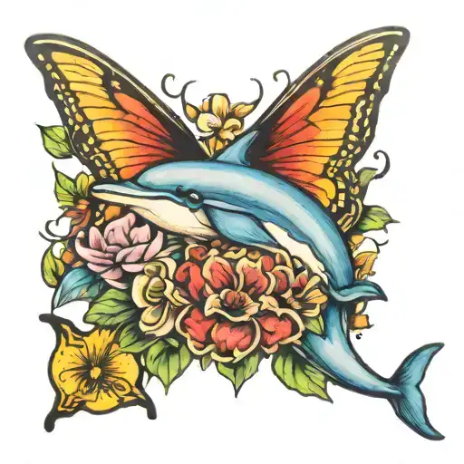 Dolphin And Butterfly And Anchor