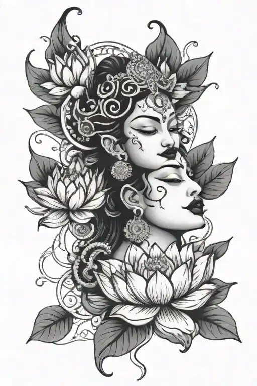 Lotus Flowers And Goddess Kali Tongue