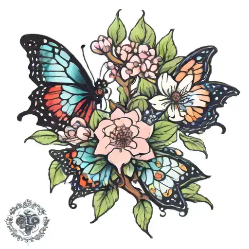 Cherry Blosom Tree Butterflies