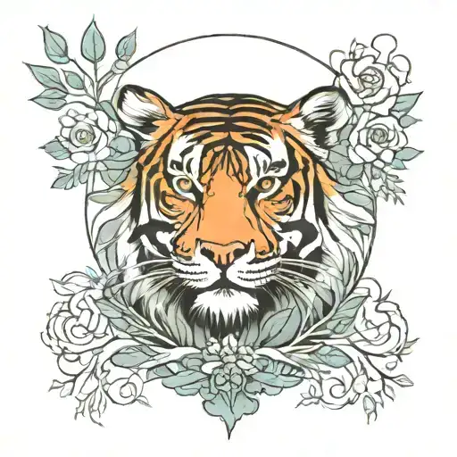 Calm Tiger Within Yggdrasil Tree Of Life