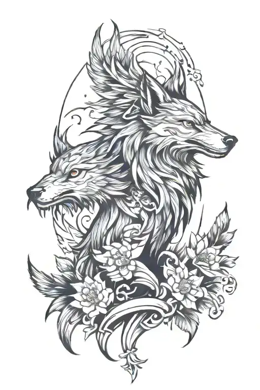 Wolf With Phoenix Bird Show Resilience Growth Strength