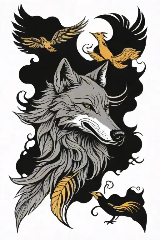 Wolf With Phoenix Bird Show Resilience Growth Strength