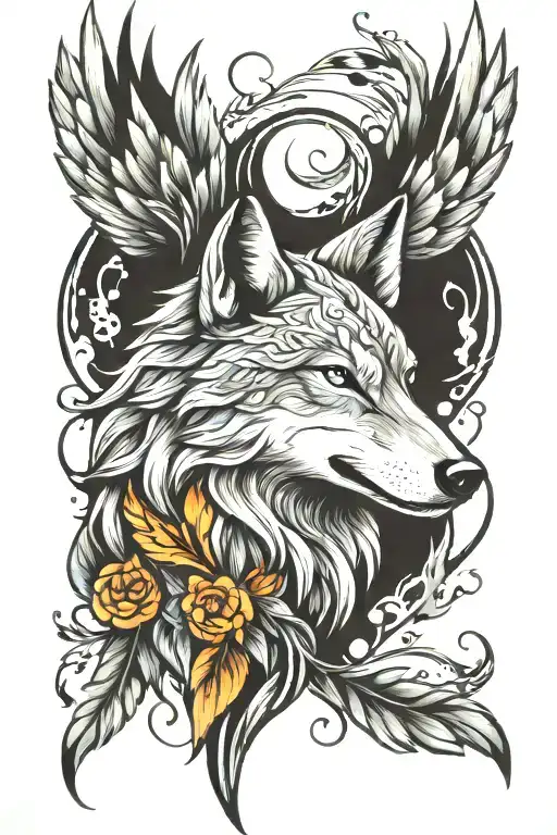 Wolf With Phoenix Bird Show Resilience Growth Strength