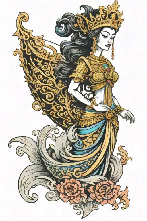 Ship Figurehead Maiden Wearing Thai Style Tall Crown