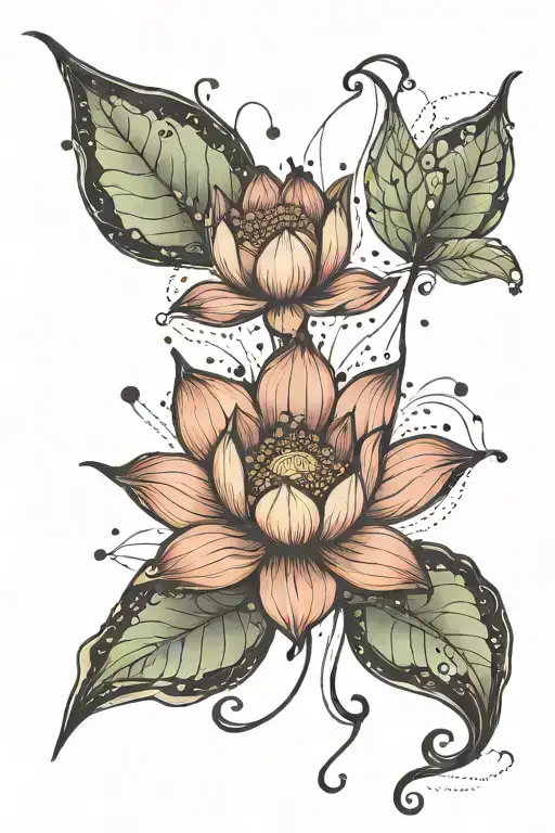 Lotus With Leaves And Lines And Dots