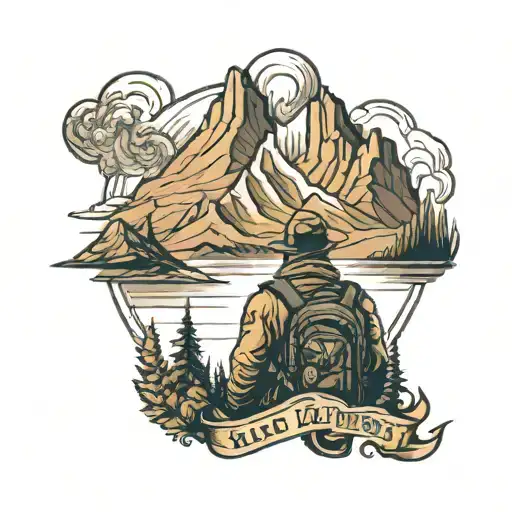 Mountain Range With A Traveller Looking At It