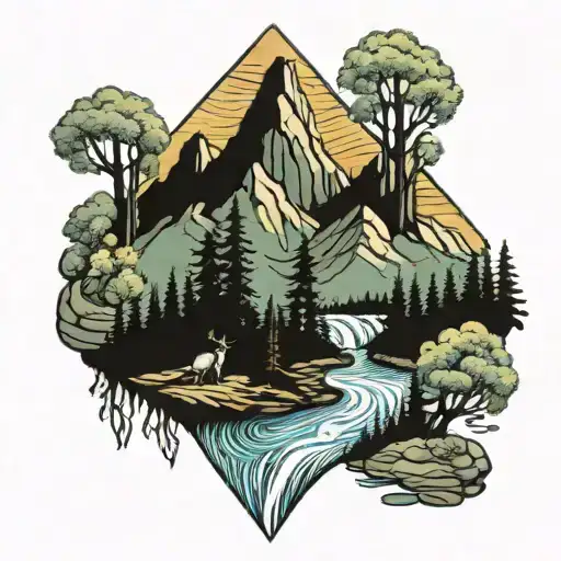 Mountain Rivers And Trees With Traveller