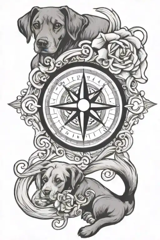 Infinity Symbol With A Dog Paw And Compass And The Names Lola And Luna Intertwined