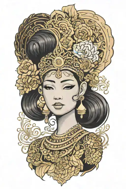 Maiden Wearing Golden Traditional Thai Headress