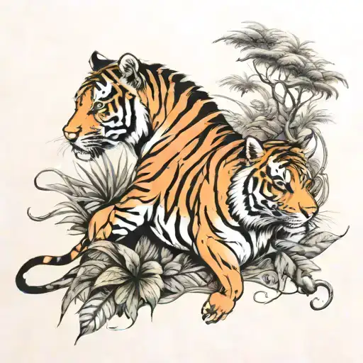 Horse On A Farm And A Tiger In The Jungle