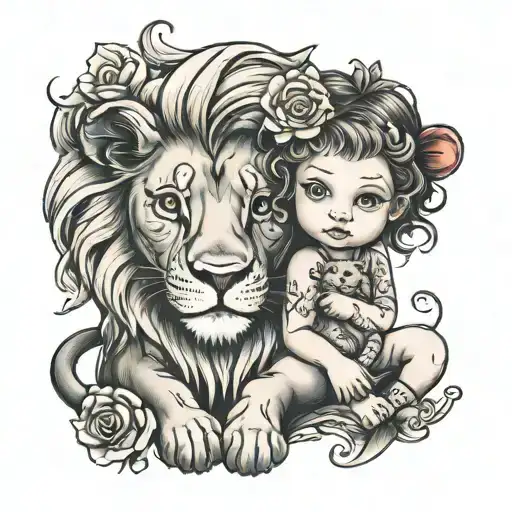 Baby Girl And Lion