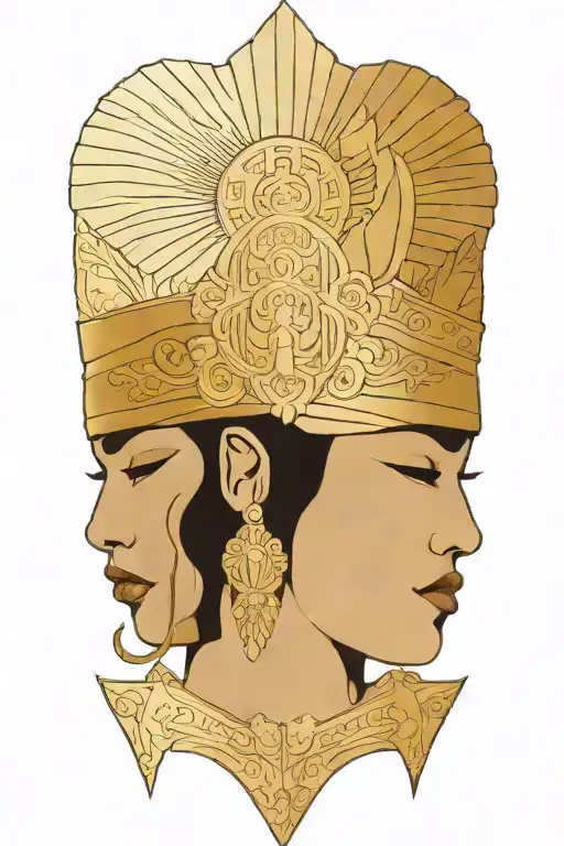 Maiden Wearing Golden Thai Headress Incorporating Sail Ship