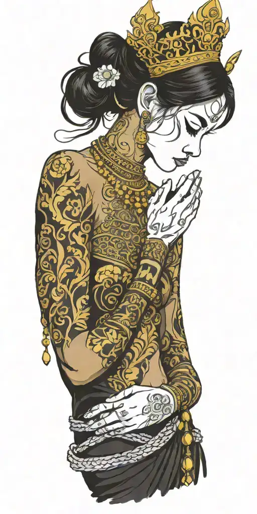 Maiden Wearing Thai Gold Crown Praying