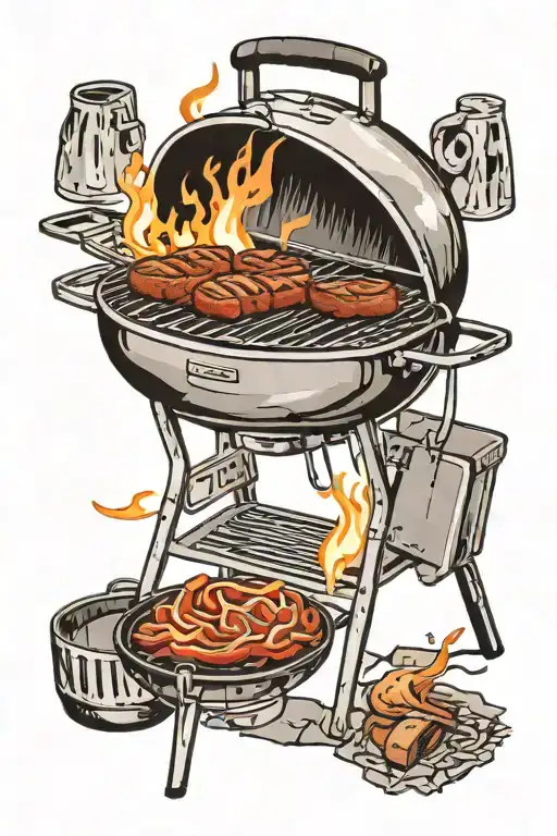 A Weber Grill With Some Flames Coming Through The Grates And Meat On It