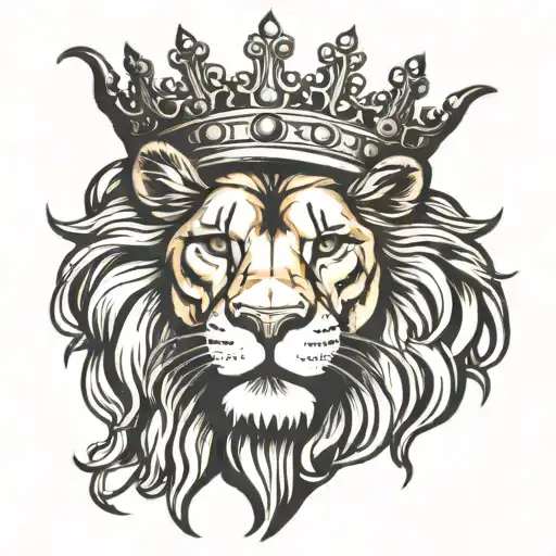 Lion With Crown Roaring Linework