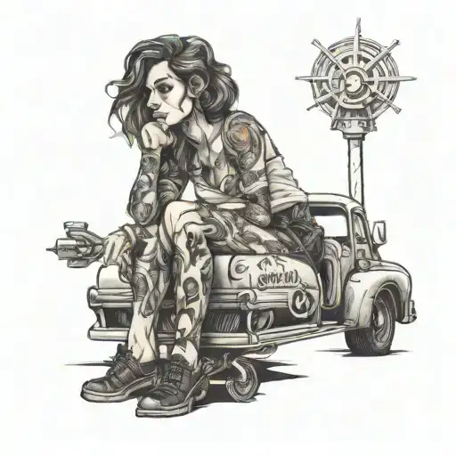 Realism Truck And Woman Sitting