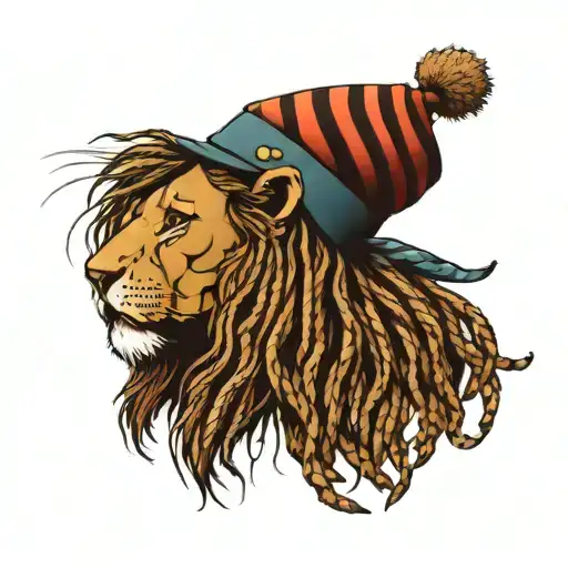 Lion Side Profile With Dreadlocks And A Chess Patern Beret