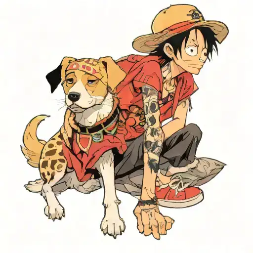 Luffy With A White Golden Dog And A Black Golden