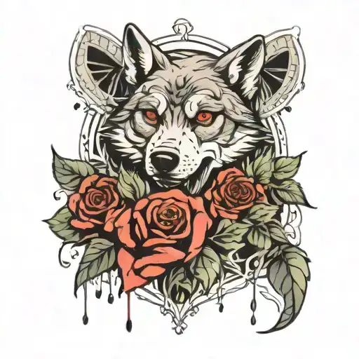 Wolf With Money Roses In A Forest