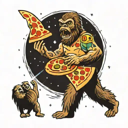 Pizza In Space Being Eaten By A Bigfoot Alien