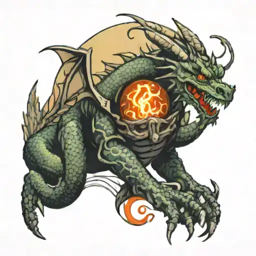 Dragon Taking An Orb From A Volcano