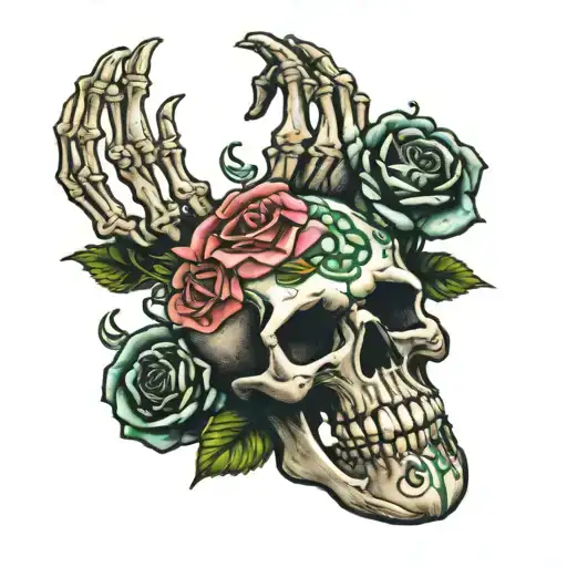 Celtic Rose Sowed Skeleton Hand