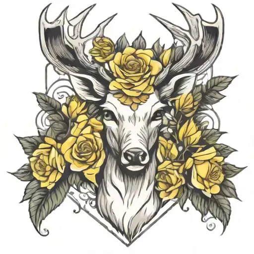 Yellow Roses With Deer
