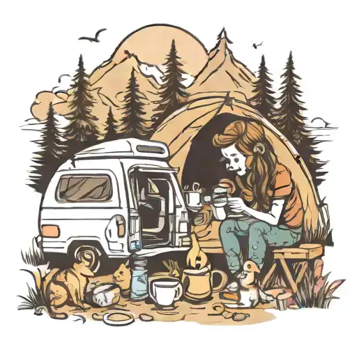 Coffee And Best Friends Camping Scene