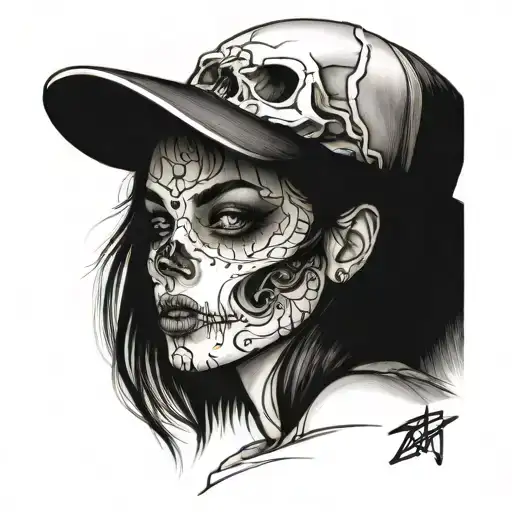 Girl With Part Of Face Skull