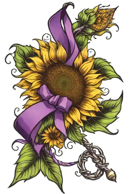Sunflower And Purple Ribbon With Fishing Hook