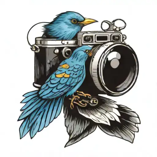 Camera Taking A Picture Of A Blue Bird Flying