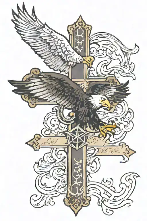 Cross With Name And Eagle Flying