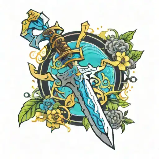 Links Master Sword From The Breath Of The Wild Colourful Background From The Game