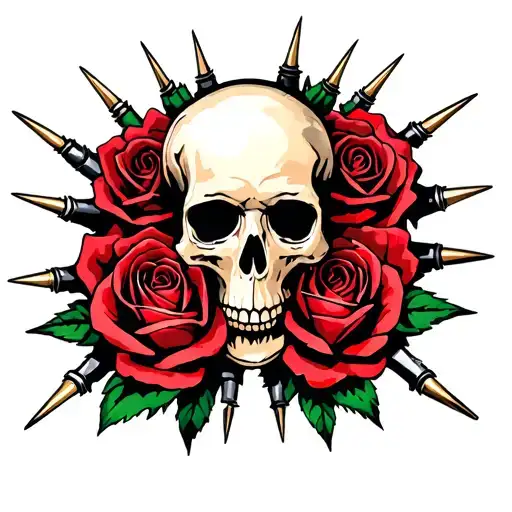 Skull And Roses With Spikes
