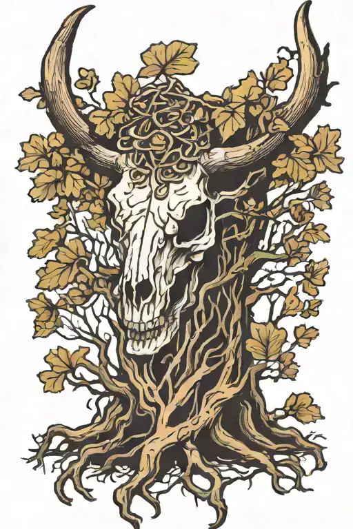 Oak Tree With Cow Skull In The Roots